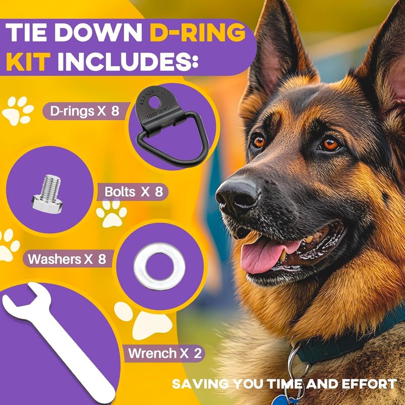 Terixe 8 Pack Tie Down Kit for Ruffland Kennel - Tie Down D-Ring Kit, 1000lb Load Capacity, with Wrench - Easy Installation, Compatible with RuffLand Kennels - Ideal for Securing Your Crate in Vehicle - Image 5